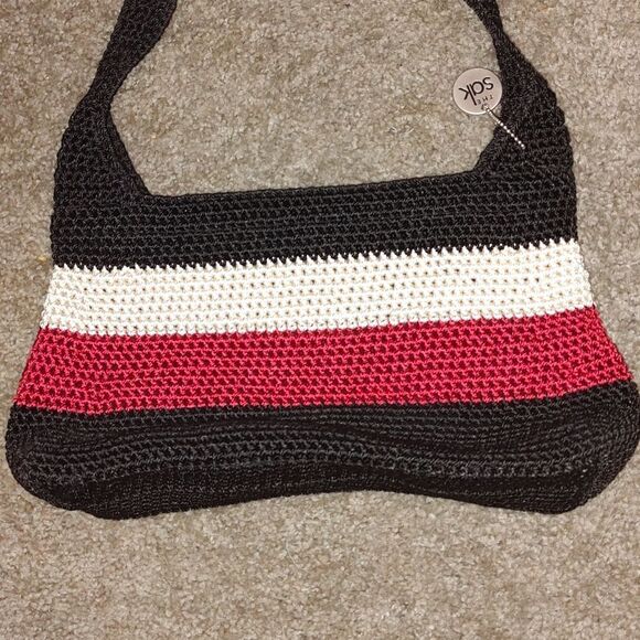 The Sax black cream red crochet shoulder bag purse handbag - Picture 2 of 6